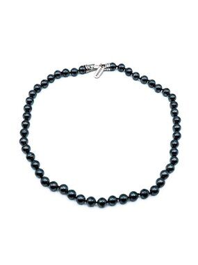 Kissaka Black Pearl Necklace 18" Simulated Glass Pearls Knotted Vintage